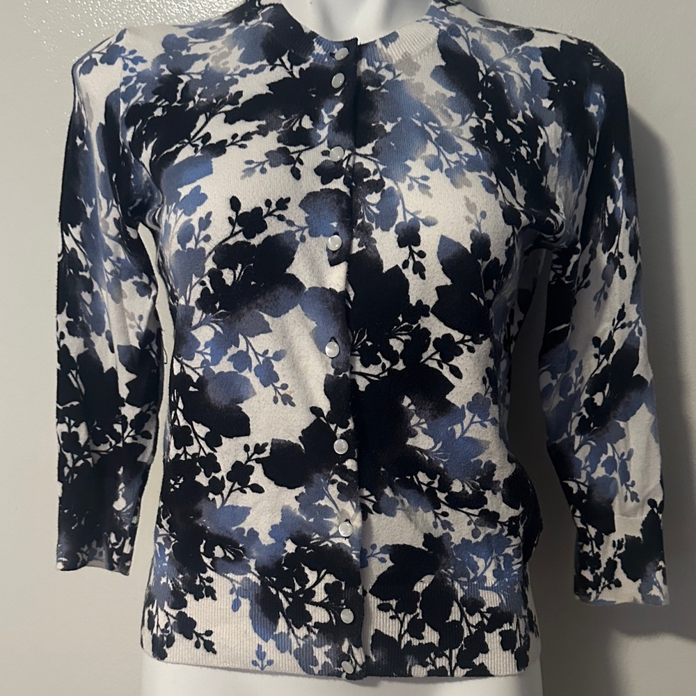 Madison Black and Blue Floral Button Down Sweater